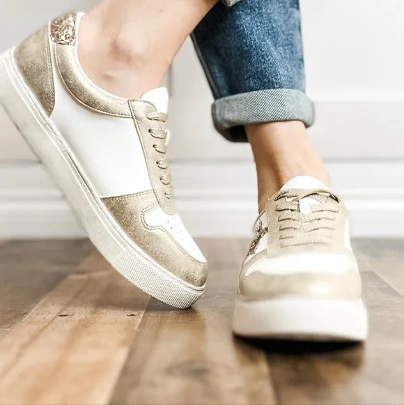 Corkys Gold and White Sneakers Women's Size 9 - Picture 4 of 4